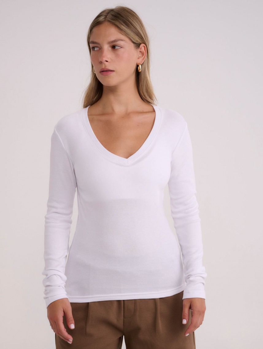 BASIC V NECK RIB-WOMEN