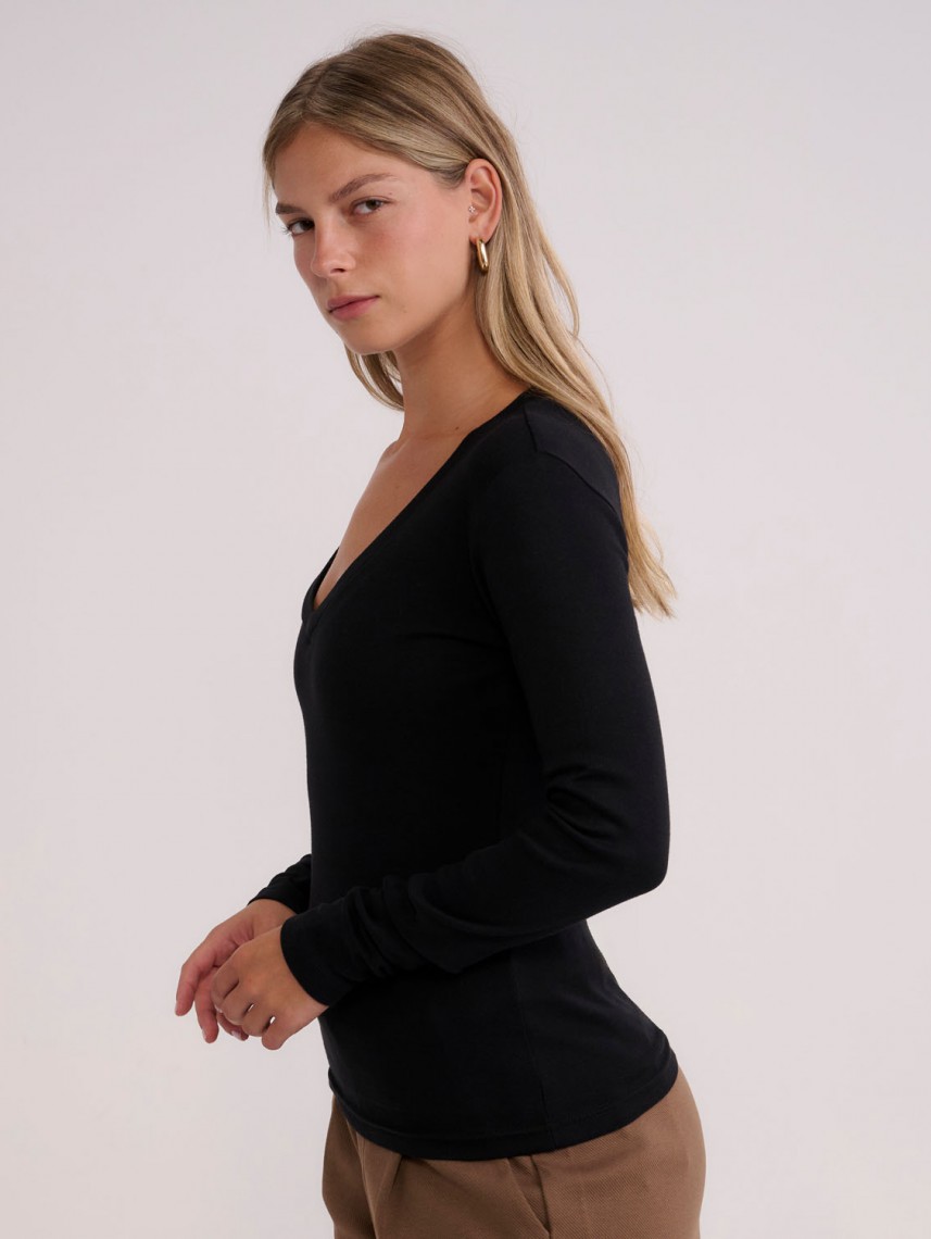 BASIC V NECK RIB-WOMEN