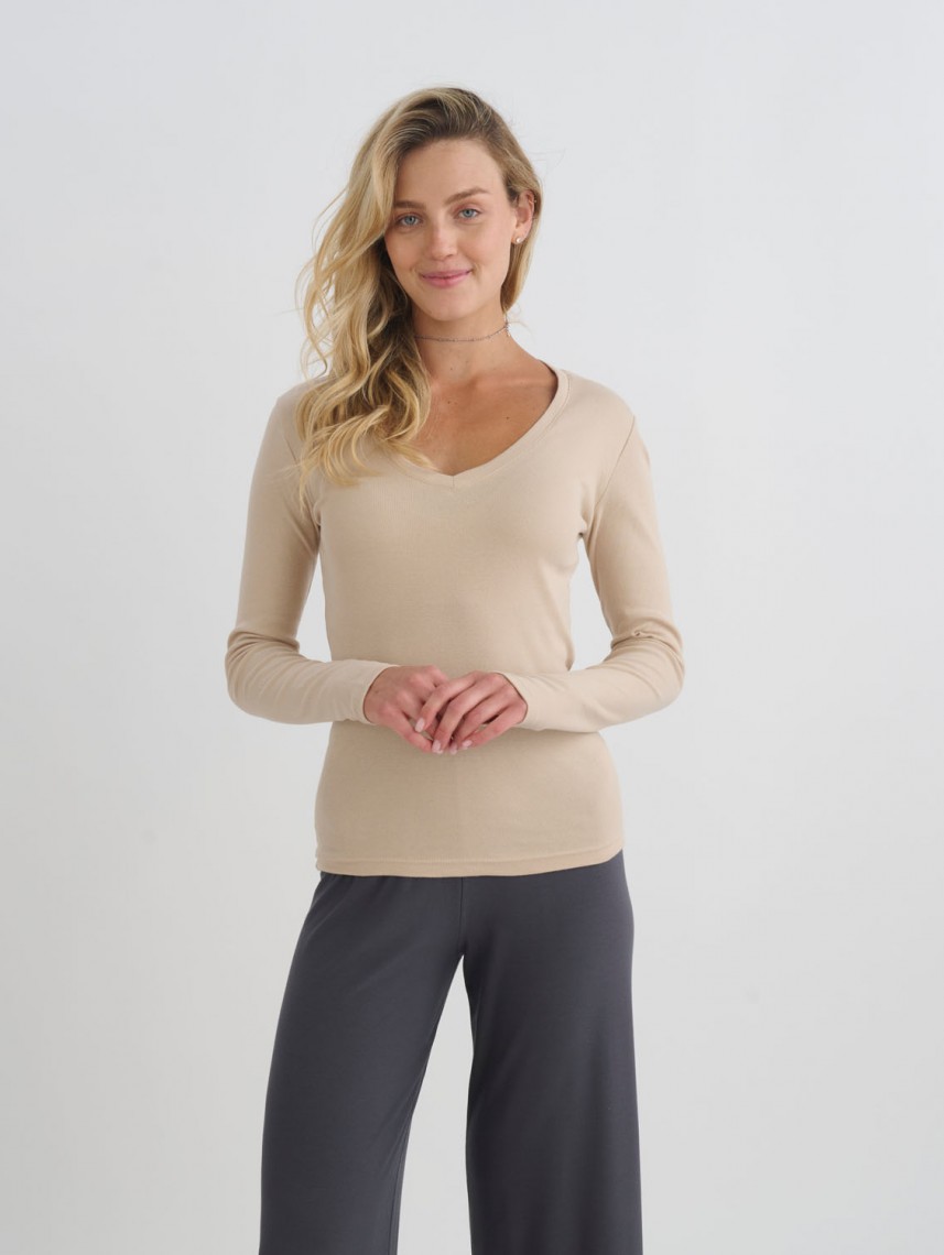 BASIC V NECK RIB-WOMEN